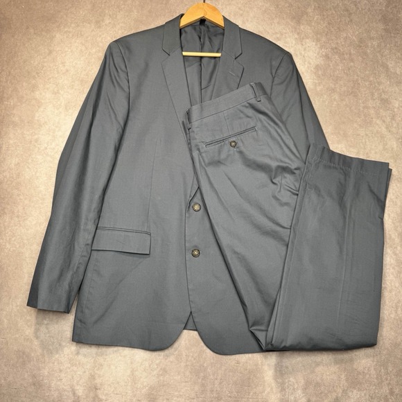 J.CREW Thompson 2 Piece Suit Cotton 1/2 Lined Blue-Grey Blazer 44L Pant 35x34